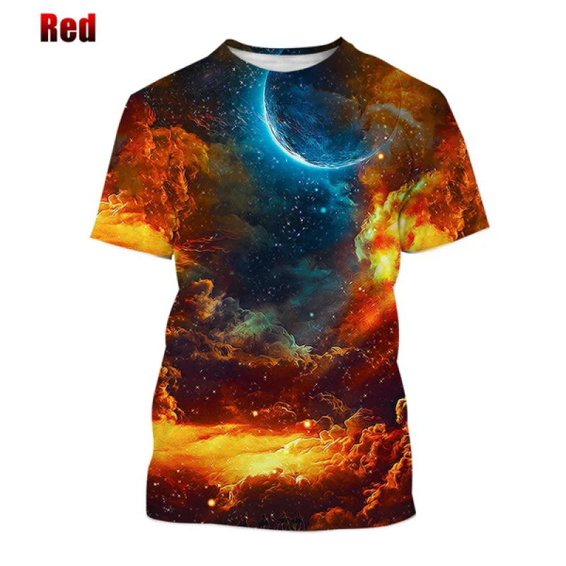 2023 Nov Modni T-Shirt za Moške 3D Pisane Tiskanja Vzorec Galaxy Priložnostne Slim Kratek Rokav, Rokav Planet moška T-Shirt majica