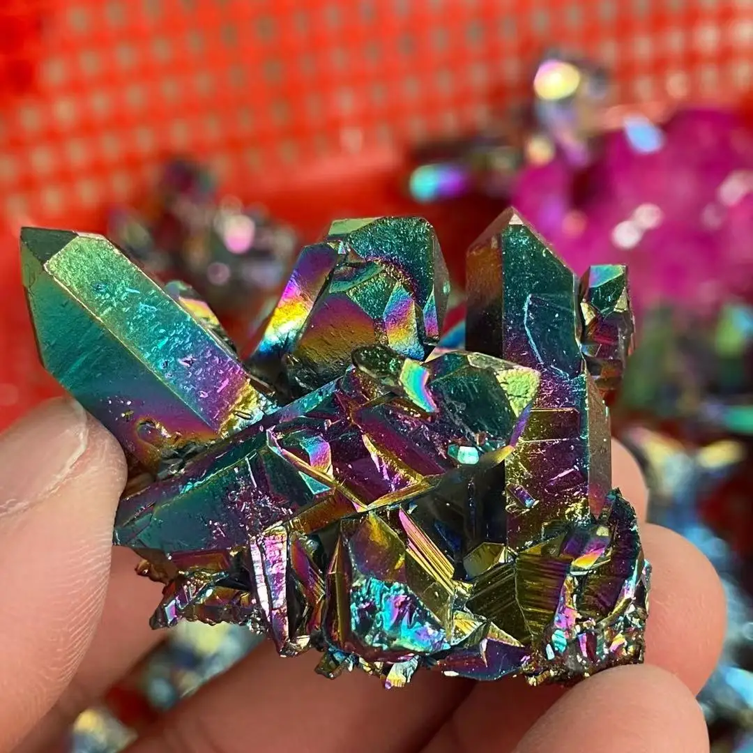 1pcs naravnih kovinska barva aura angel crystal grozdov prevleko iz Titana quartz angel gruče zdravljenje