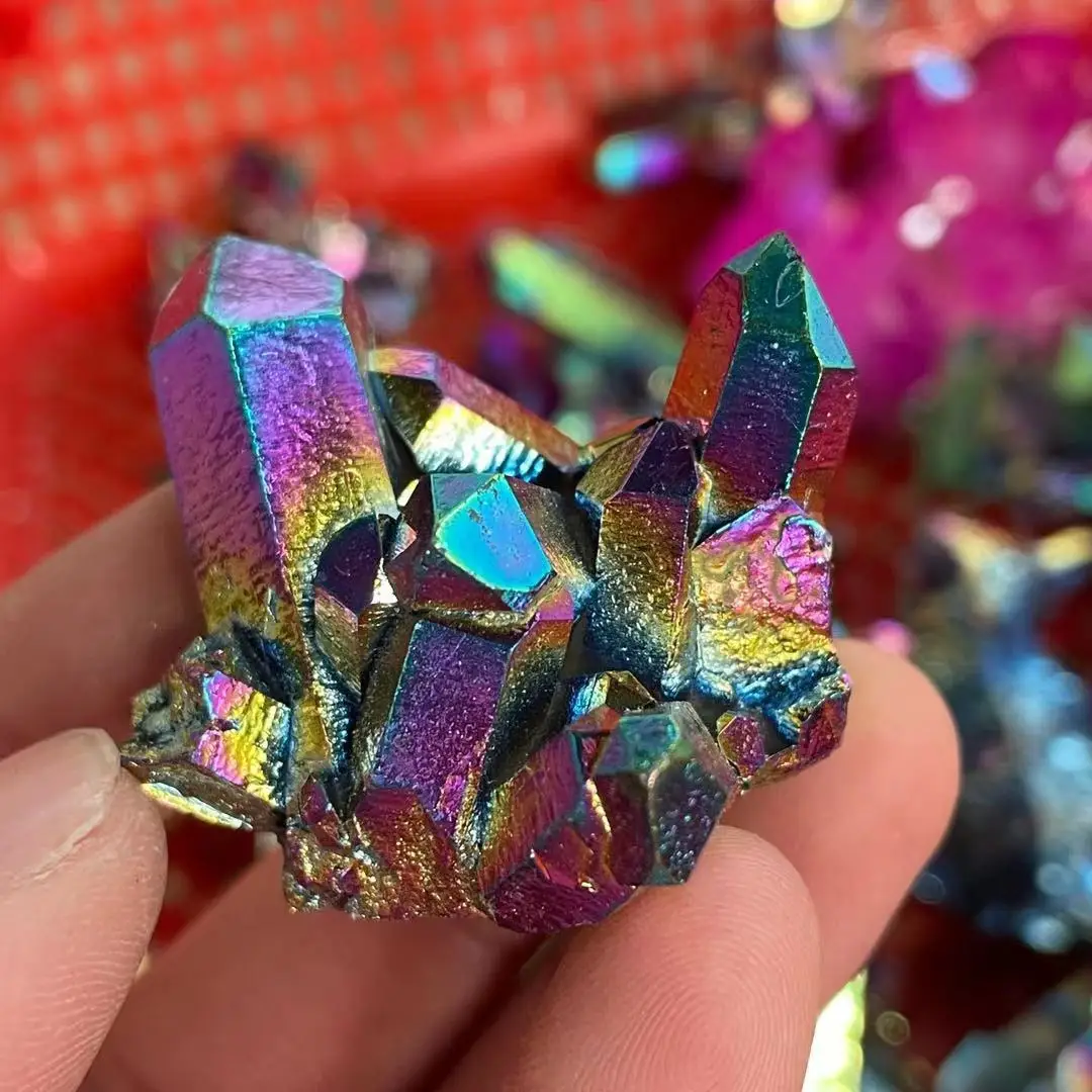 1pcs naravnih kovinska barva aura angel crystal grozdov prevleko iz Titana quartz angel gruče zdravljenje