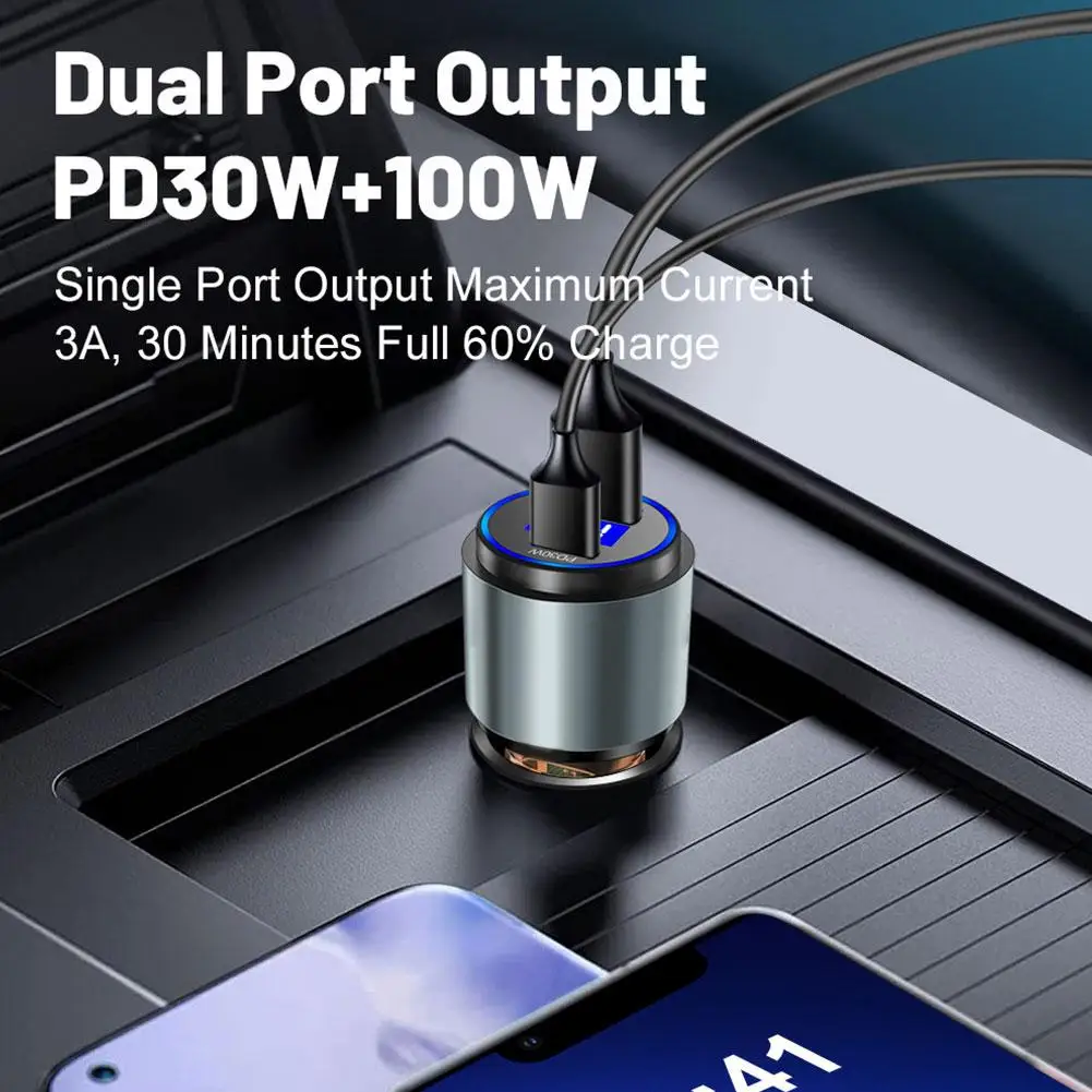 2 Vrat USB Avto Polnilec 30W PD 100W Hitro Adapter za LED Digitalni Zaslon Za Huawei NASPROTNEGA Oneplus IPhone 14 Pro Max 13 12 11