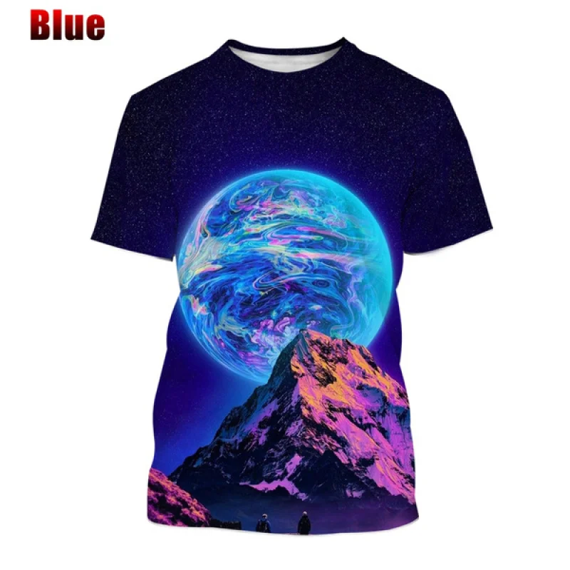 2023 Nov Modni T-Shirt za Moške 3D Pisane Tiskanja Vzorec Galaxy Priložnostne Slim Kratek Rokav, Rokav Planet moška T-Shirt majica