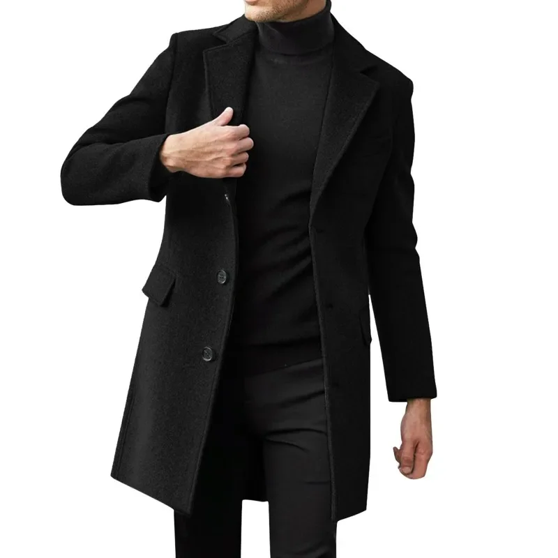 2023 Novih Moških Windbreaker Jeseni in Pozimi Sredine Dolžina Priložnostne Volnene Plašče High Street Trendy Obleko, Plašč korejski Plašč Moški
