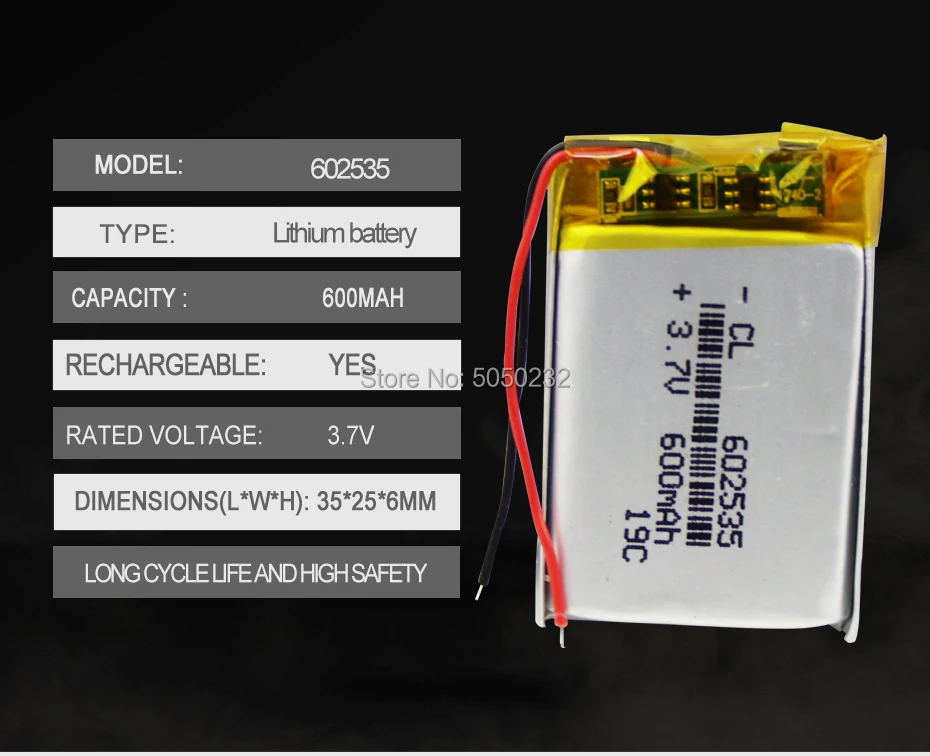 2pc 100% Prvotne Litij-Polimer Baterija 3,7 V 600mAh 602535 Lipo celic Za Avto DVR Tahografske Bluetooth