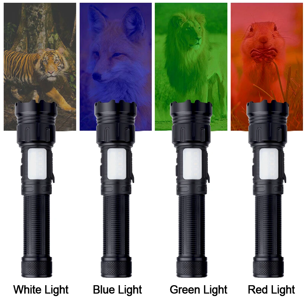 4 v 1 Zelena/Rdeča/Modra/Bela Svetloba Taktično Svetilko LED +COB Lov Lučka Večnamenski Zoomable Svetilka za na Prostem