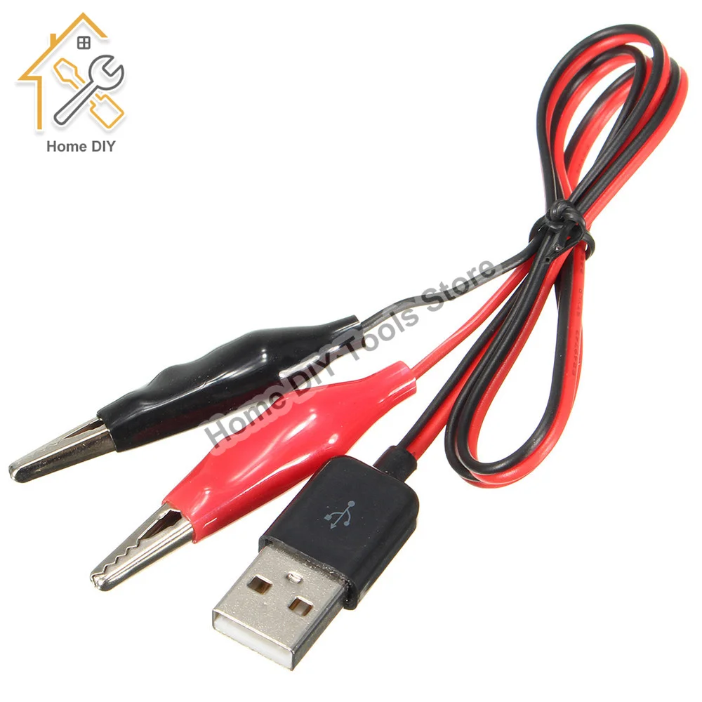 Aligator Test Posnetke Objemka za USB Moški Konektor za Napajanje Adapter Žice 58 cm Kabel Rdeče in Črno