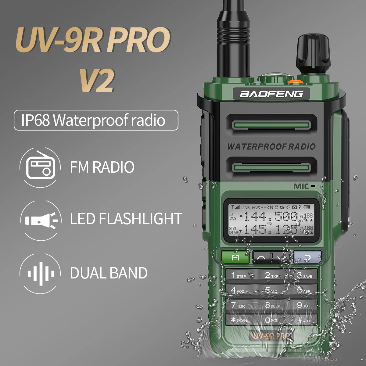 Baofeng UV-9R Pro V1 V2 Walkie Talkie IP68 Vodotesen Dual Band Tip-C Dolge razdalje Nadgradnjo Tri-moč Ham CB Radio Dva Načina Radio
