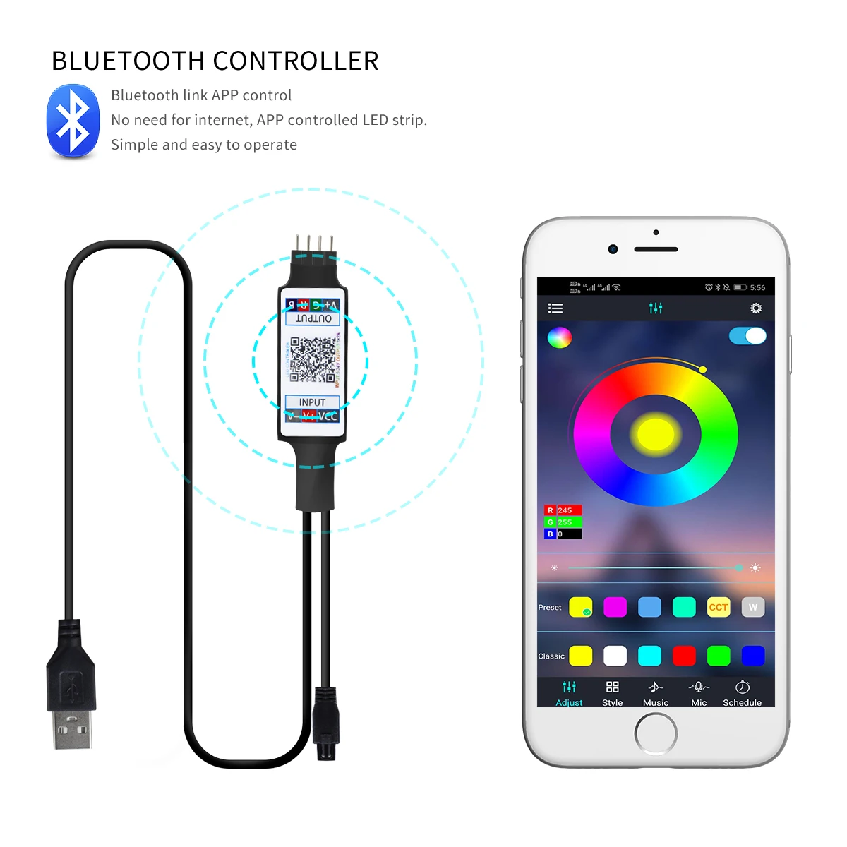 Bluetooth RGB, USB LED Trak Svetlobe App Nadzor 60LEDs/m 2835 Prilagodljiv TV Lučka za Osvetlitev Trak Barva Doma Stranka Soba Dekoracijo