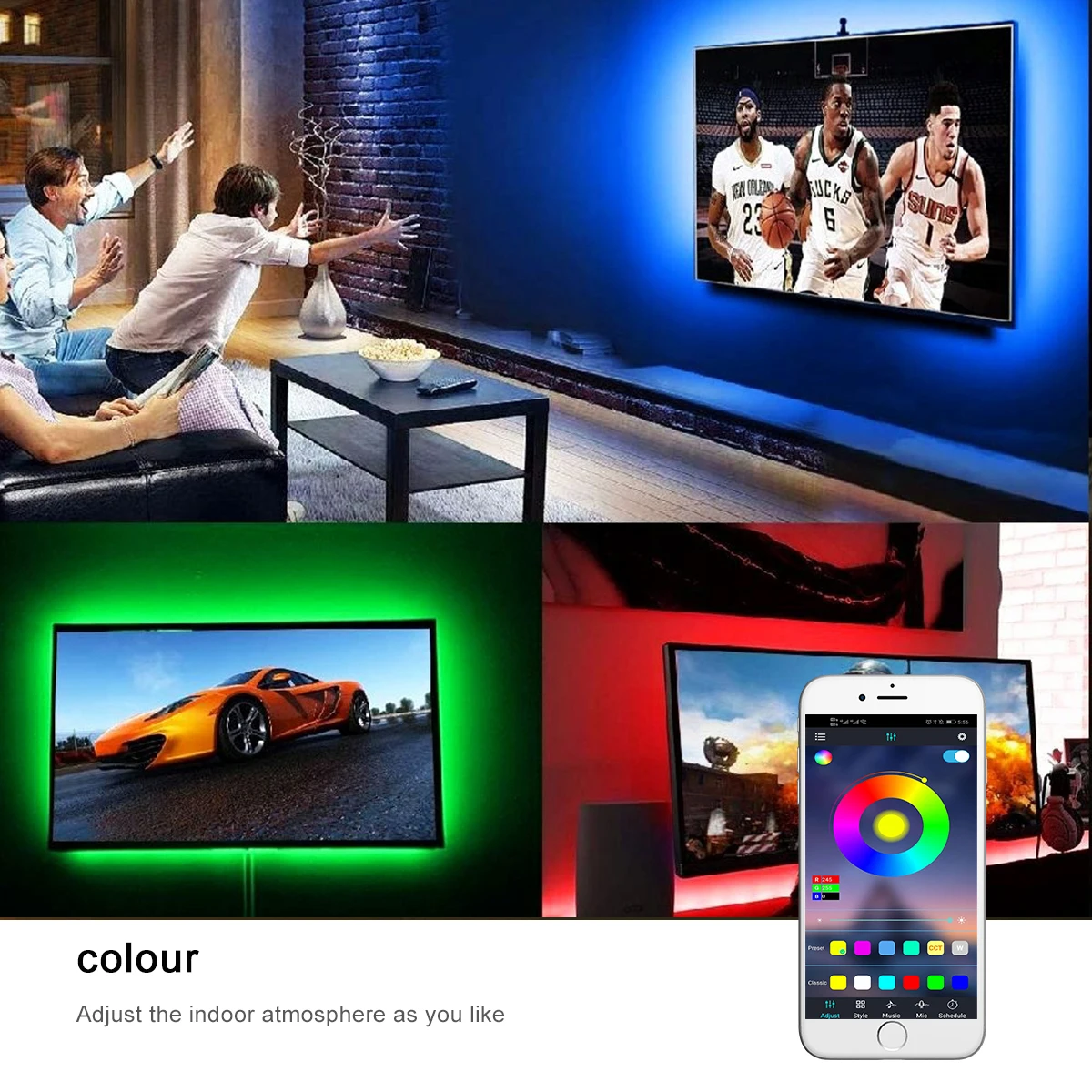 Bluetooth RGB, USB LED Trak Svetlobe App Nadzor 60LEDs/m 2835 Prilagodljiv TV Lučka za Osvetlitev Trak Barva Doma Stranka Soba Dekoracijo