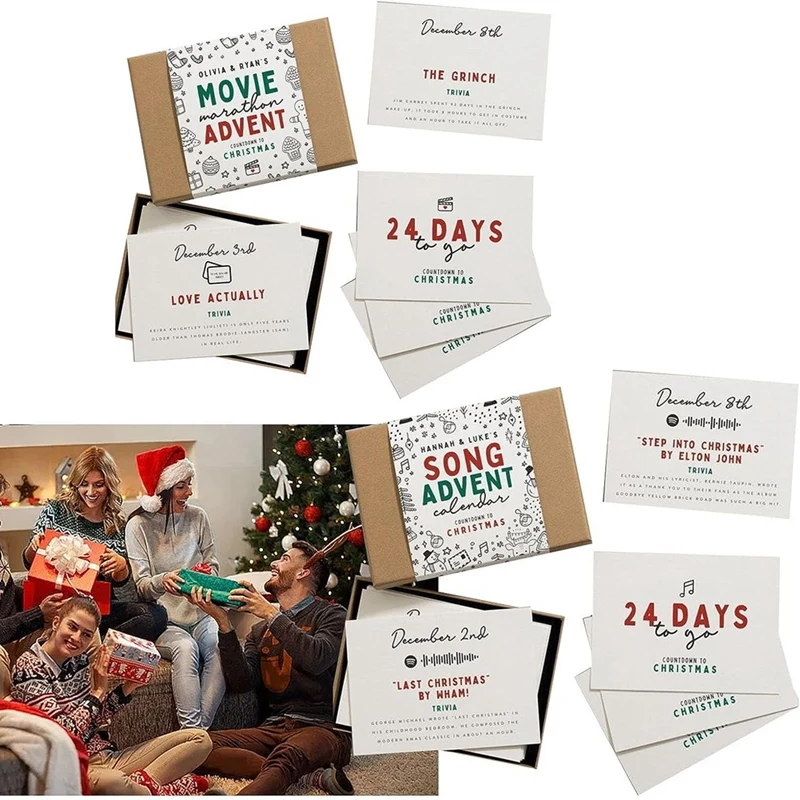 Božični Adventni Koledar Kartice 24PCS Božič Odštevanje Koledar karticami 24 Dni voščilnico Spomin Enostavno Namestite