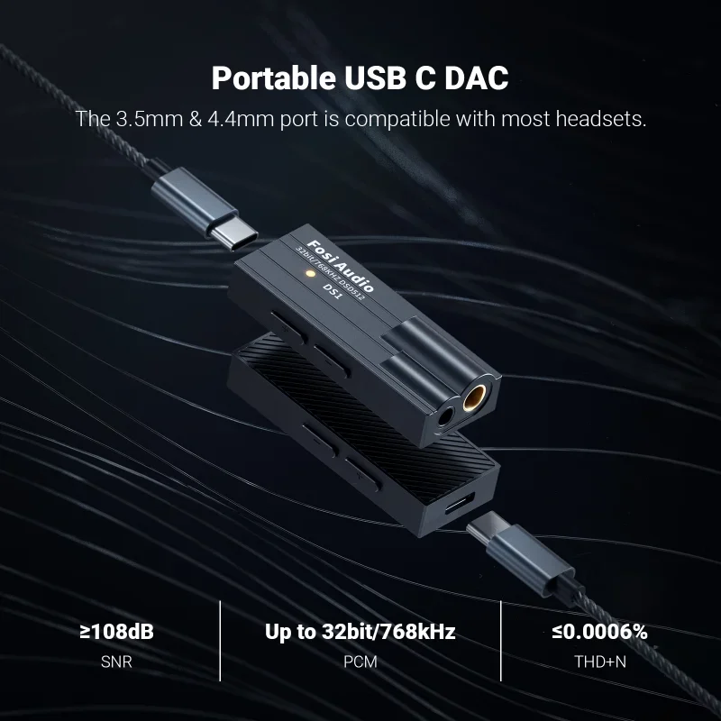DS1 HiFi DAC za Slušalke Mini Ojačevalnik Zvoka USB DAC Amp Podporo 32bit/768kHz s 3,5 MM & 4.4 MM Dvojno Rezultatov