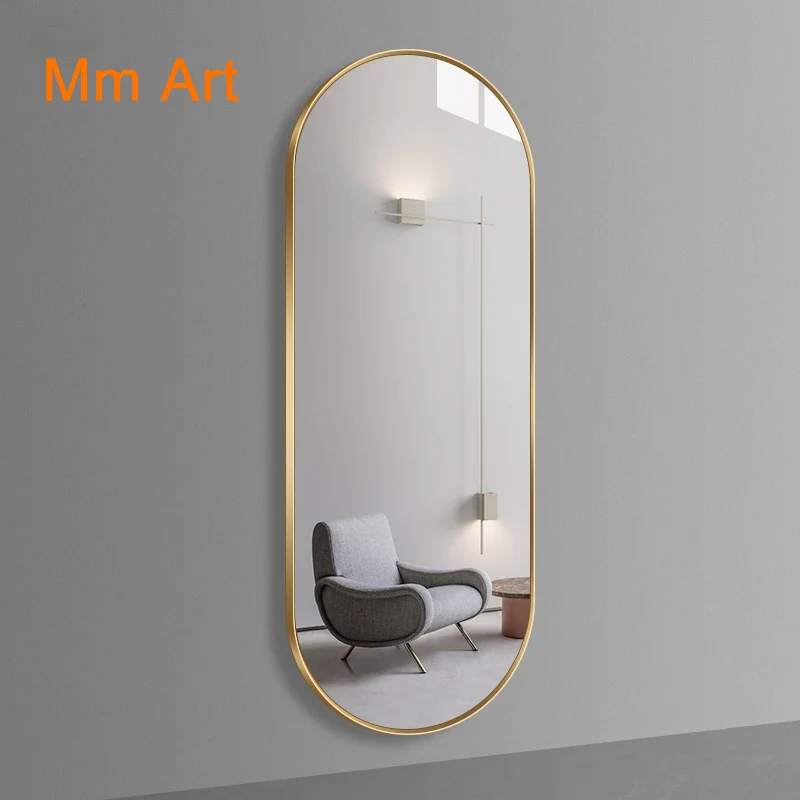 Espejo de longitud completa, marco de aleación de aluminio, ovalado, de longitud completa, montado en la pared, a prueba de