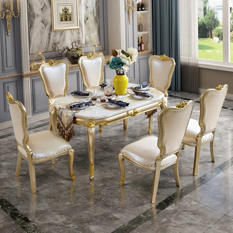 Evropski stil jedilno mizo in stol kombinacija majhnih družinskih preprost Evropske pravokotne marmorja jedilno mizo gospodinjski trdna w
