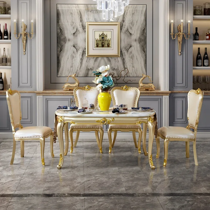 Evropski stil jedilno mizo in stol kombinacija majhnih družinskih preprost Evropske pravokotne marmorja jedilno mizo gospodinjski trdna w