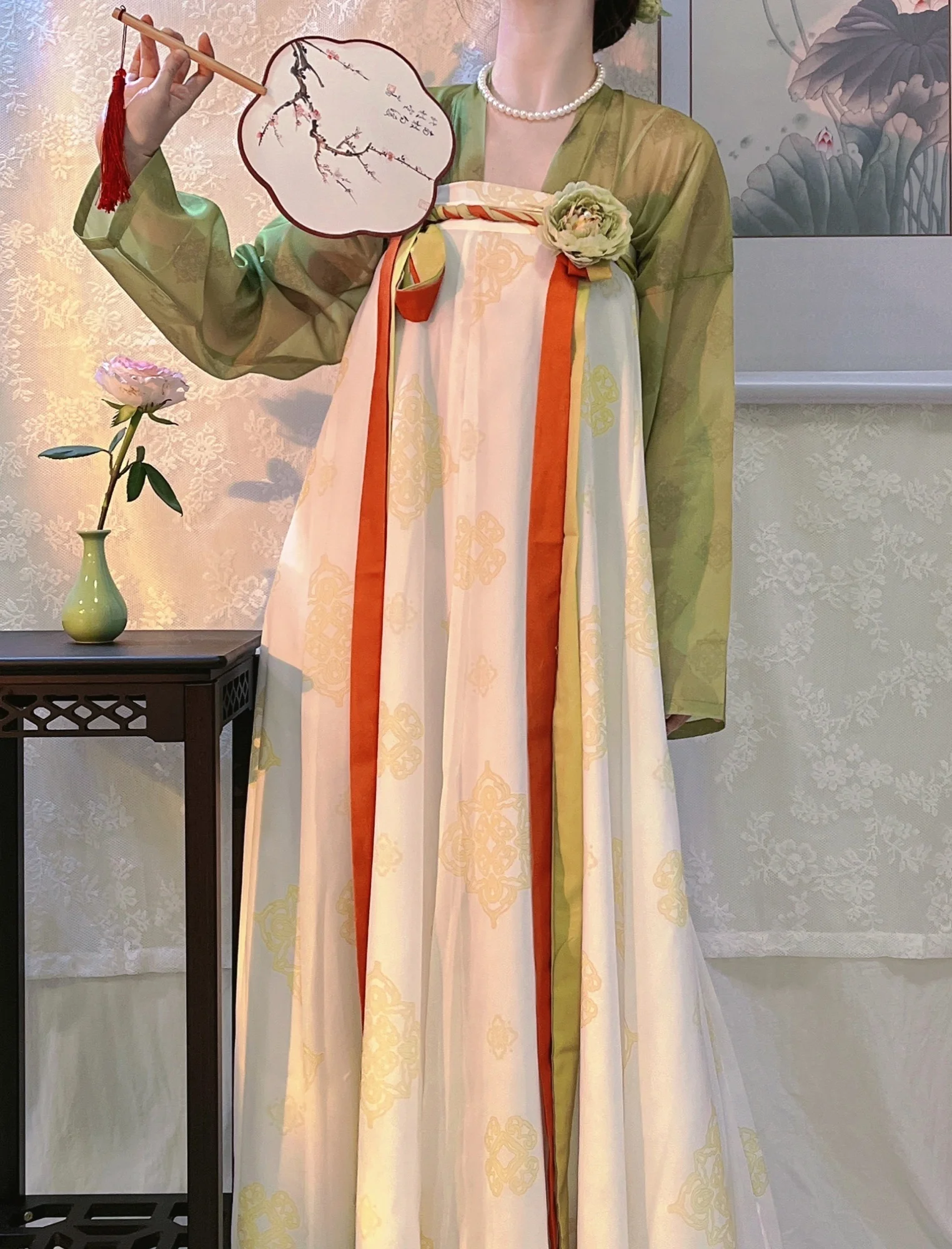 Hanfu Zelena Tradicionalnih Kitajskih Žensk Elegantno Stari Kostum Tang Dinastije Poletje 3 Kos Set Šifon Vsakodnevno Rabo