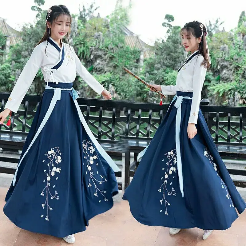 Hanfu Ženski Kostum Za Odrasle Študent Ming Narejen Kitajski Slog Izboljšano Pas-Dolžina Sarong Dnevno Ovratnik Krilo Obleko V Prahu