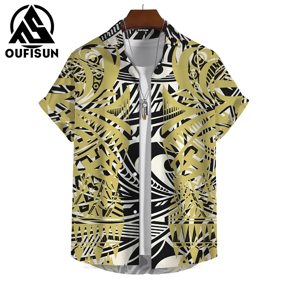 Hawaiian moška Majica Geometrijske Linije Tiskanja Kratek Rokav Srajce Priložnostne Poletje Moda Vrhovi Harajuku Svoboden Prevelik Moških Oblačil
