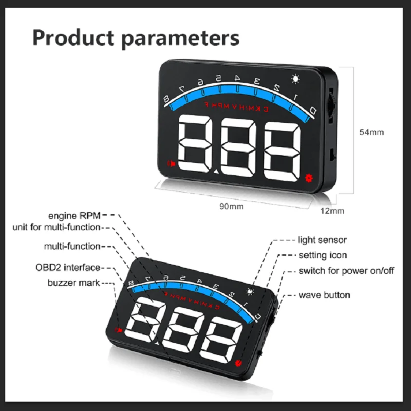 HUD OBD2 merilnik Hitrosti vrt. / MIN Temperatura Napetost Head Up Display Avtomobilsko Digitalno z Buzz Alarm Vožnje Utrujenost Projektor M6