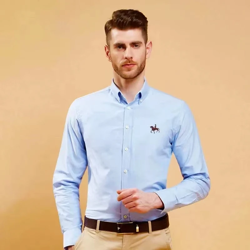 Jeseni Bombaž Oxford Shirt Mens Dolg Rokav Beli Kariran Prugasta Priložnostne Majice Moški Redno-Fit Bluze Gumb Navzdol Rokavi 6XL