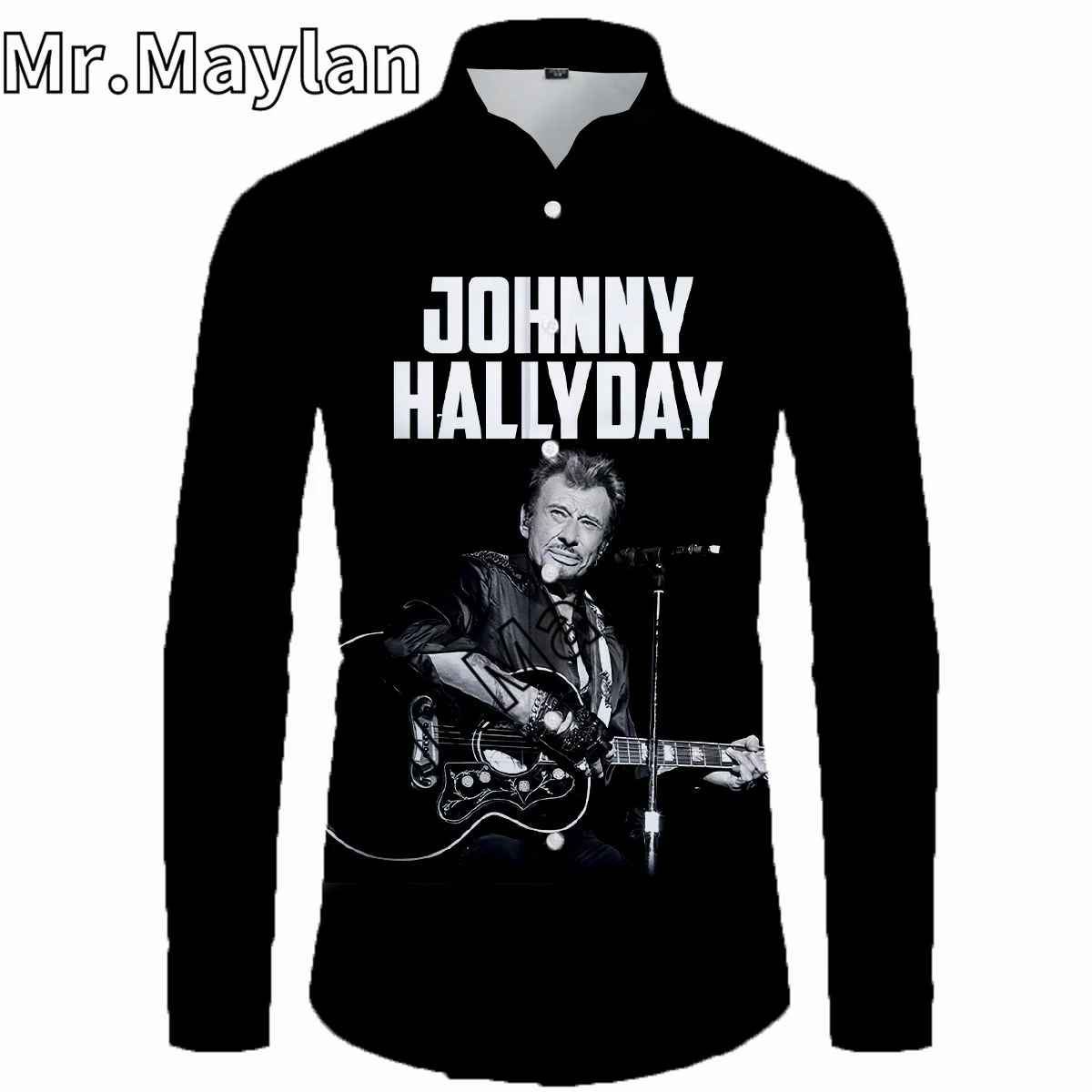 Johnny Hallyday 3D Majico Hawaiian Rokavi Moški Poletje Dolg Rokav Srajca Moške Srajce 2023 Prevelik 5XL majica Camisas Masculinas-0156