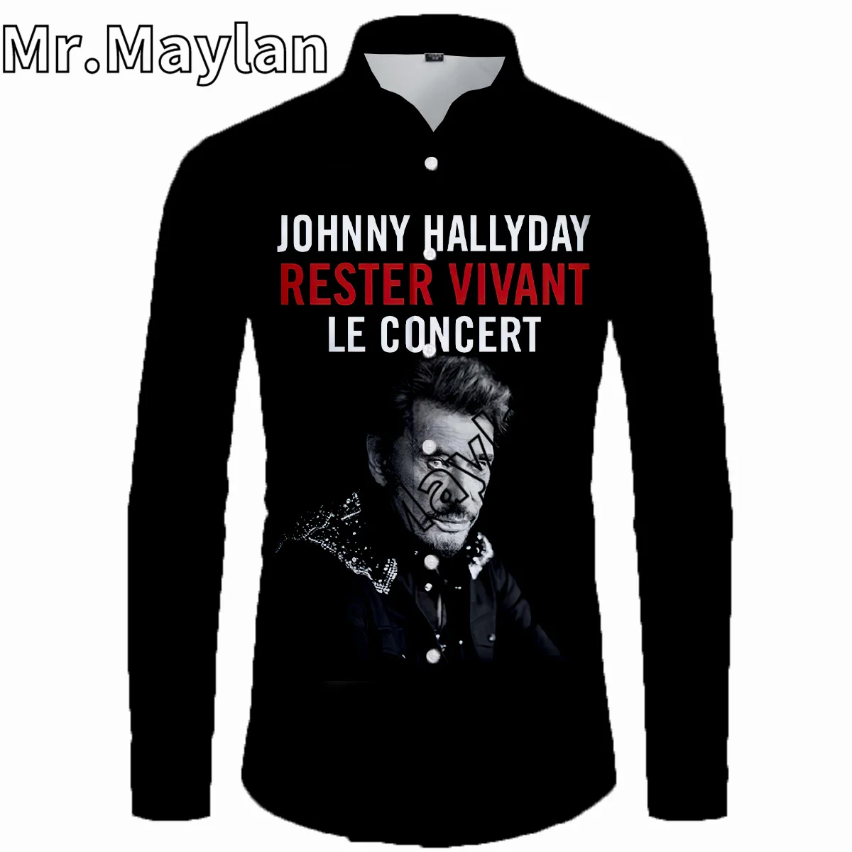 Johnny Hallyday 3D Majico Hawaiian Rokavi Moški Poletje Dolg Rokav Srajca Moške Srajce 2023 Prevelik 5XL majica Camisas Masculinas-0156