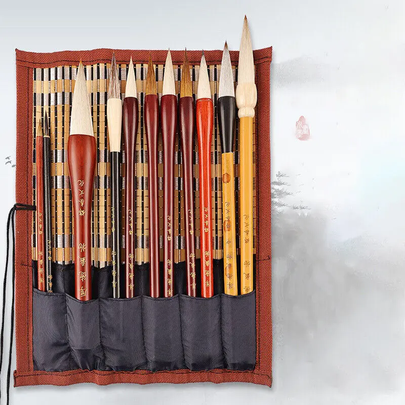 Kitajska Kaligrafija Brush Set Sumi Slikarstvo Pisanje Krtačo Roll-up Bambusa Imetnik Slikarstvo, Risba Umetnik Držalo krtače za Pribor