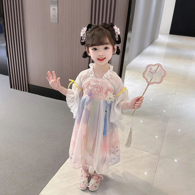 Kitajski Slog Dekleta Modni Udobno Vezenino Obleke Antične Pravljice, Oblačila Za Otroke, Hanfu Kostum
