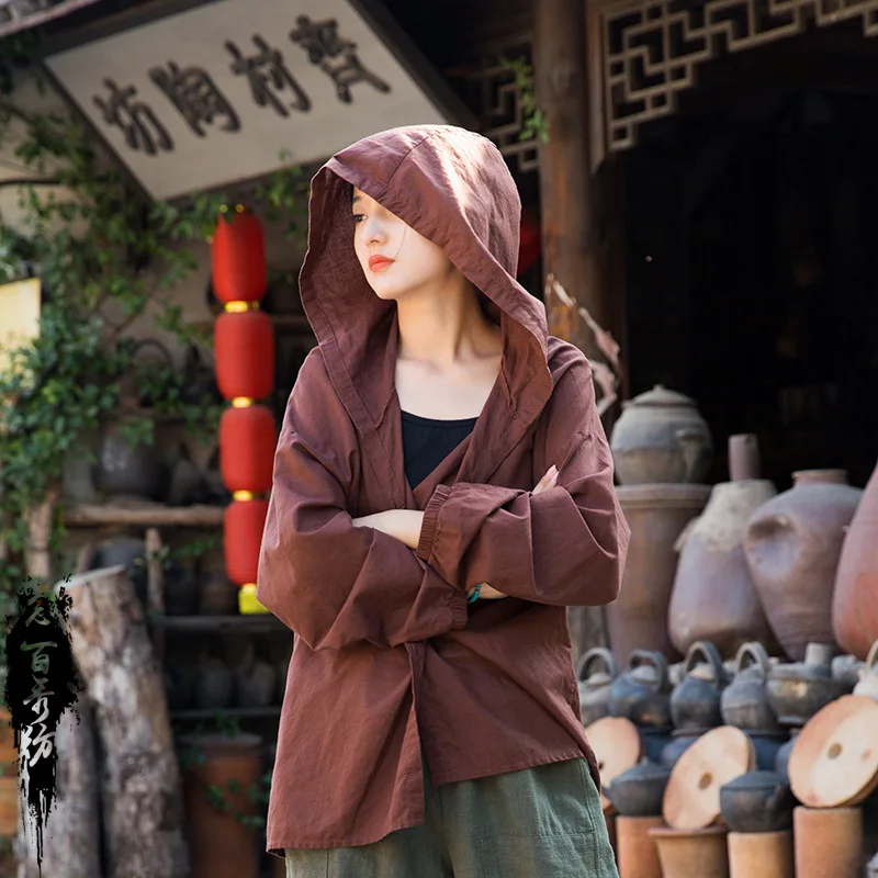 Kitajski Slog Tradicionalnih Hanfu Ženske Cheongsam Qipao Bluzo Srajce 2023 Perilo Priložnostne Svoboden Hooded Vrhovi Jopiči Plašč Oblačila