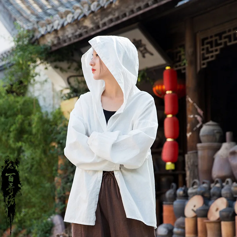 Kitajski Slog Tradicionalnih Hanfu Ženske Cheongsam Qipao Bluzo Srajce 2023 Perilo Priložnostne Svoboden Hooded Vrhovi Jopiči Plašč Oblačila