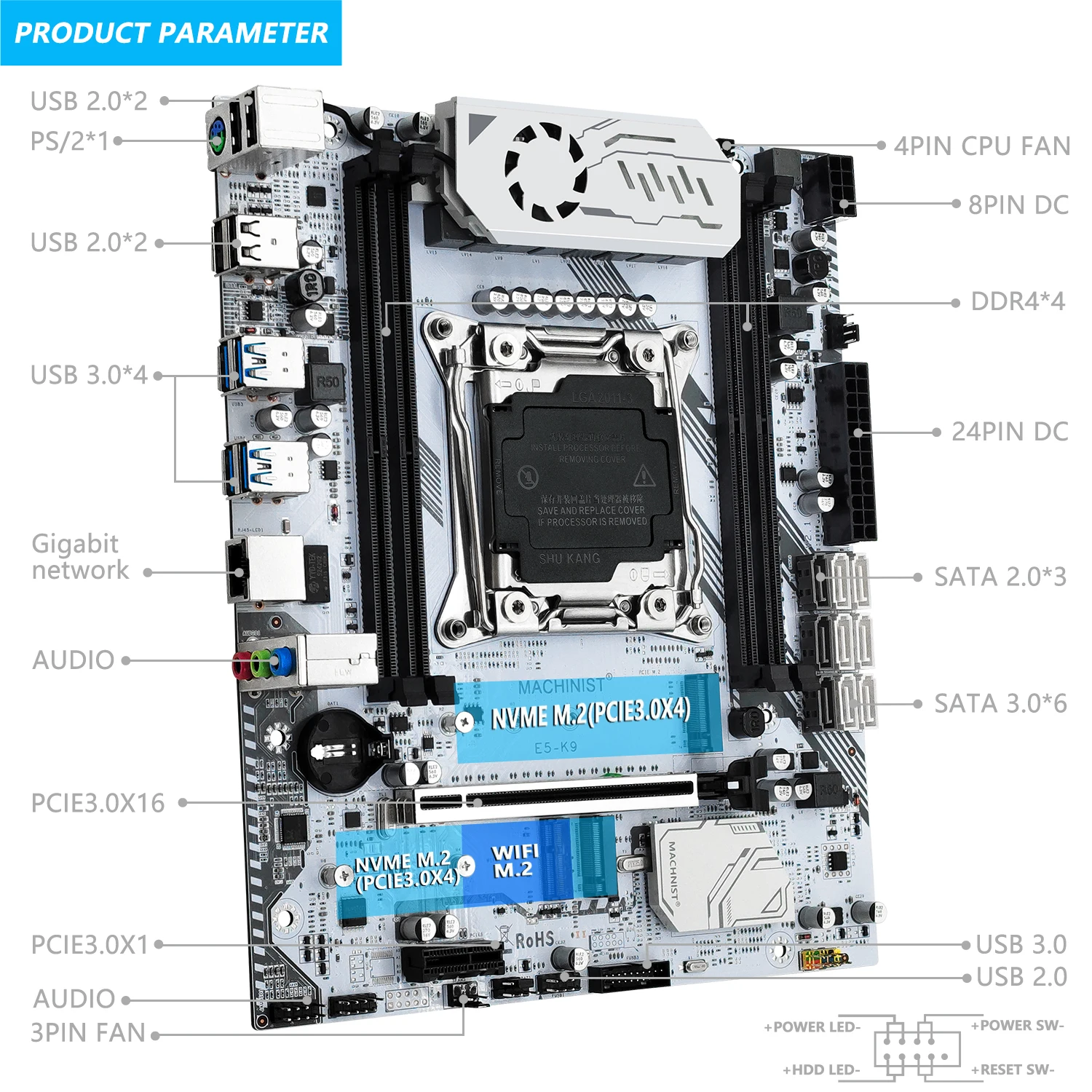MACHINIS X99 Matično ploščo Kit Komplet LGA 2011-3 Xeon E5 2686 V4 CPU Procesor DDR4 4*, 8GB Pomnilnika M-ATX M. 2 NVME SSD usb3.0 k9 v2