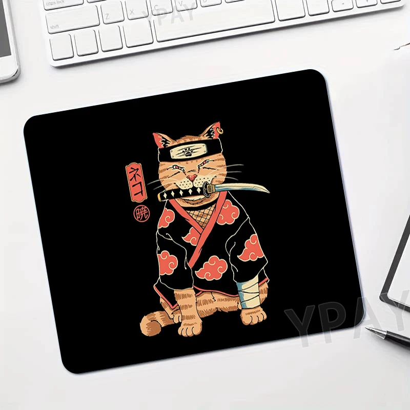 Mala Mousepad Japonska Mačka Mousepads Tipkovnico Mat Deskpad Samurai Neko Mizo Preproge Podjetje Black Mouse Pad Za Darilo