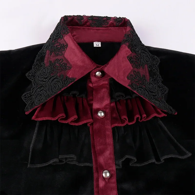 Mens Black Ogrlicom Pirat Srajce Vampir Renaissance Viktorijanski Steampunk Gothic Srednjeveški Long Sleeve Majica Moški Halloween Kostum