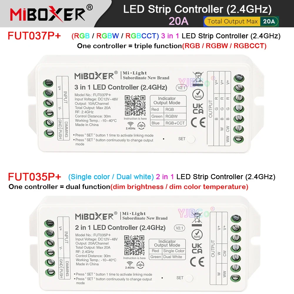 Miboxer Eno Barvo, Dual Bela 2 v 1 20A Visok Izhodni tok LED Krmilnik 12V 24V RGB RGBW RGBCCT 3 v 1 Trak Trak Dimmer