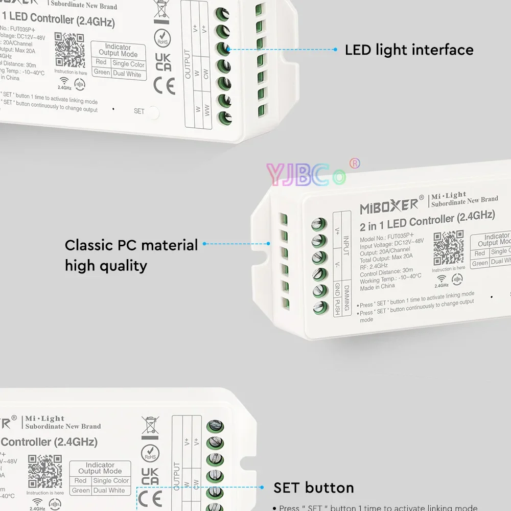 Miboxer Eno Barvo, Dual Bela 2 v 1 20A Visok Izhodni tok LED Krmilnik 12V 24V RGB RGBW RGBCCT 3 v 1 Trak Trak Dimmer