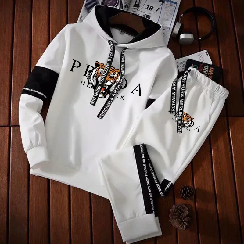 Moda za moške Tiger Luksuzni Tiskanja Y2K Trenirko Šport Priložnostne pulover s kapuco+Hlače Pulover Obleko Sweatershirt + Tek Sklop Obleko Oblačila