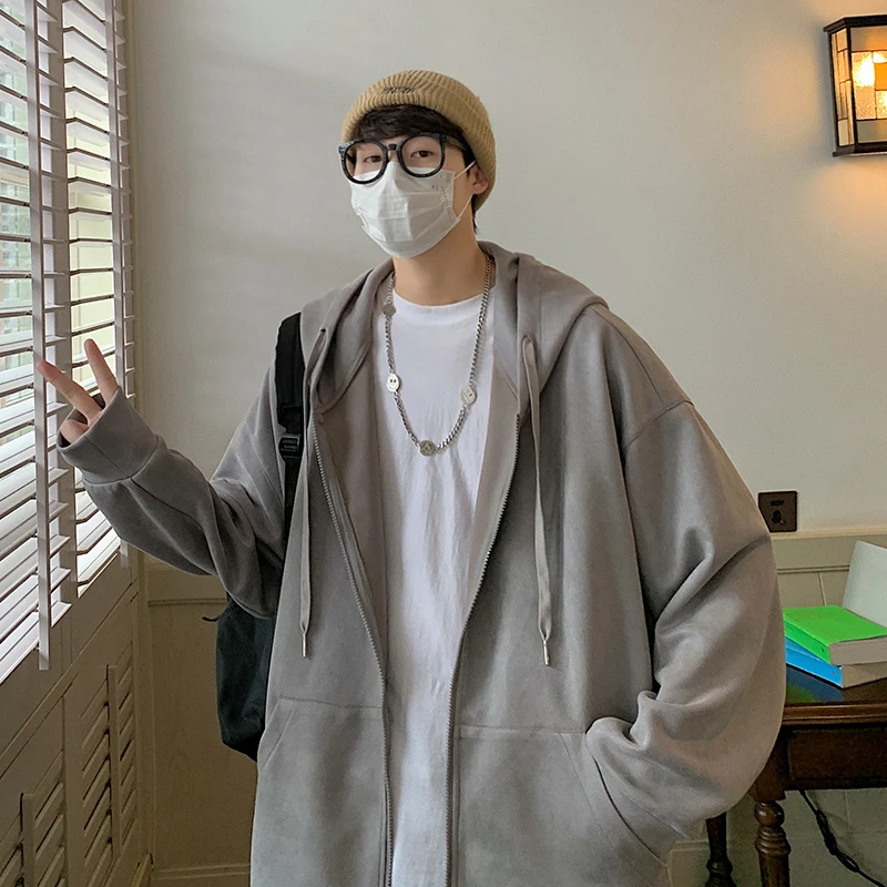 Moda za moške Zip Kapuco Zadrgo Majica Harajuku Prevelik Dolg Rokav Priložnostne Nov Plašč Hooded Majica Jakne