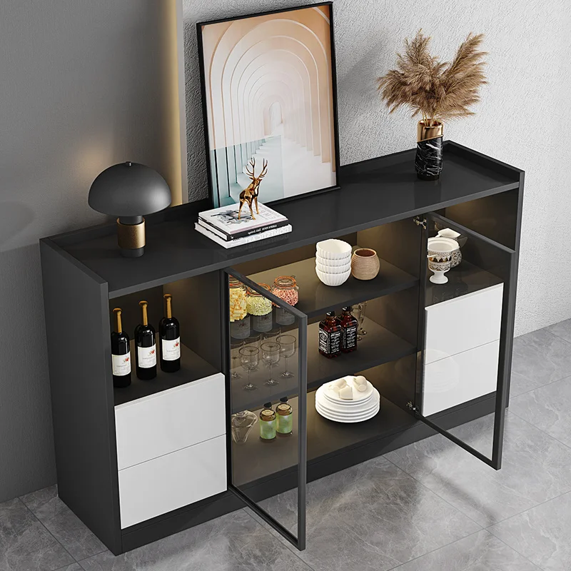 Moderno in minimalistično shranjevanje z jedilnico strani, integrirano skladiščenje gospodinjskih vino omare, dnevna soba in kuhinja čaj