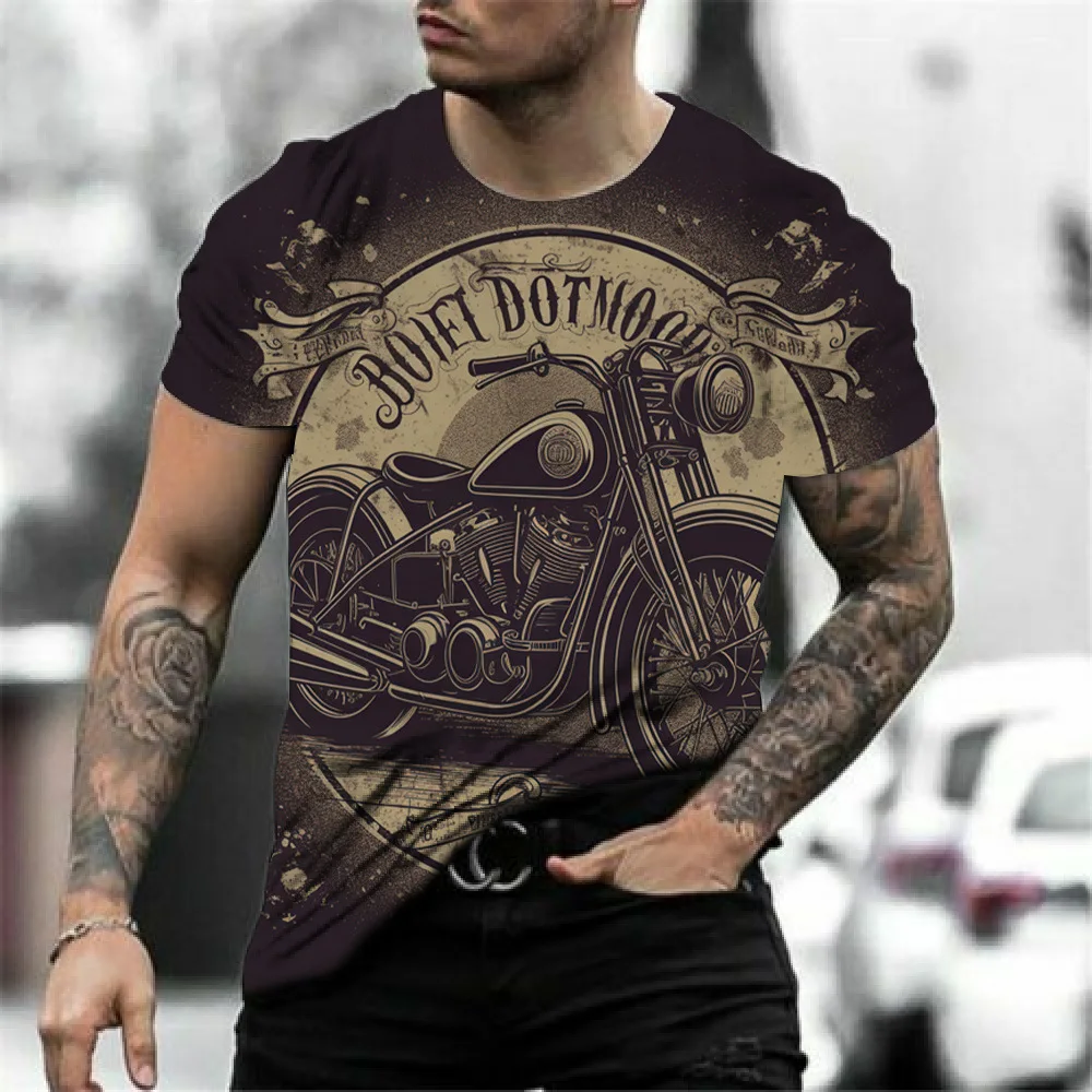 Motorno kolo T-shirt Moški 3D Tiskanja Kratek Rokav Vintage Klasike TShirt Za Moške Ulica Vožnjo Biker Majice, Vrhovi Prevelik Tee Majica