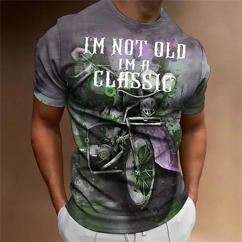 Motorno kolo T-shirt Moški 3D Tiskanja Kratek Rokav Vintage Klasike TShirt Za Moške Ulica Vožnjo Biker Majice, Vrhovi Prevelik Tee Majica