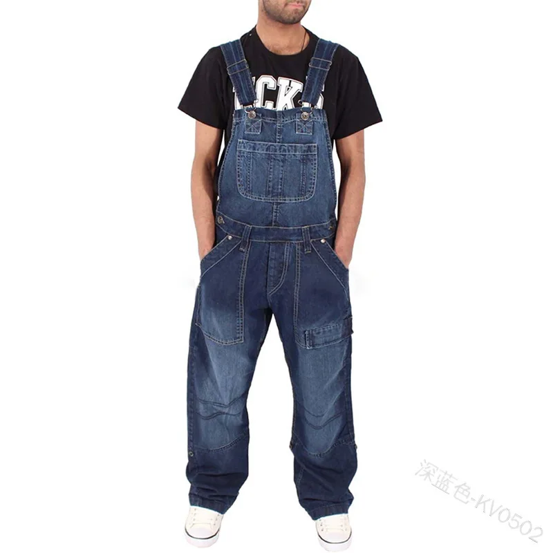 Moška delovna oblačila Hlače Moški Denim Ovreall Jeans Hlače Modni Simple Multi-Žep Loose Kavbojke brez Rokavov Visoko Pasu