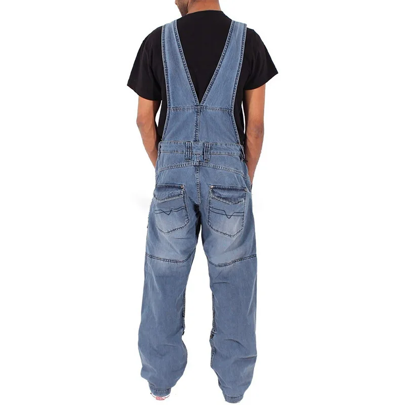 Moška delovna oblačila Hlače Moški Denim Ovreall Jeans Hlače Modni Simple Multi-Žep Loose Kavbojke brez Rokavov Visoko Pasu