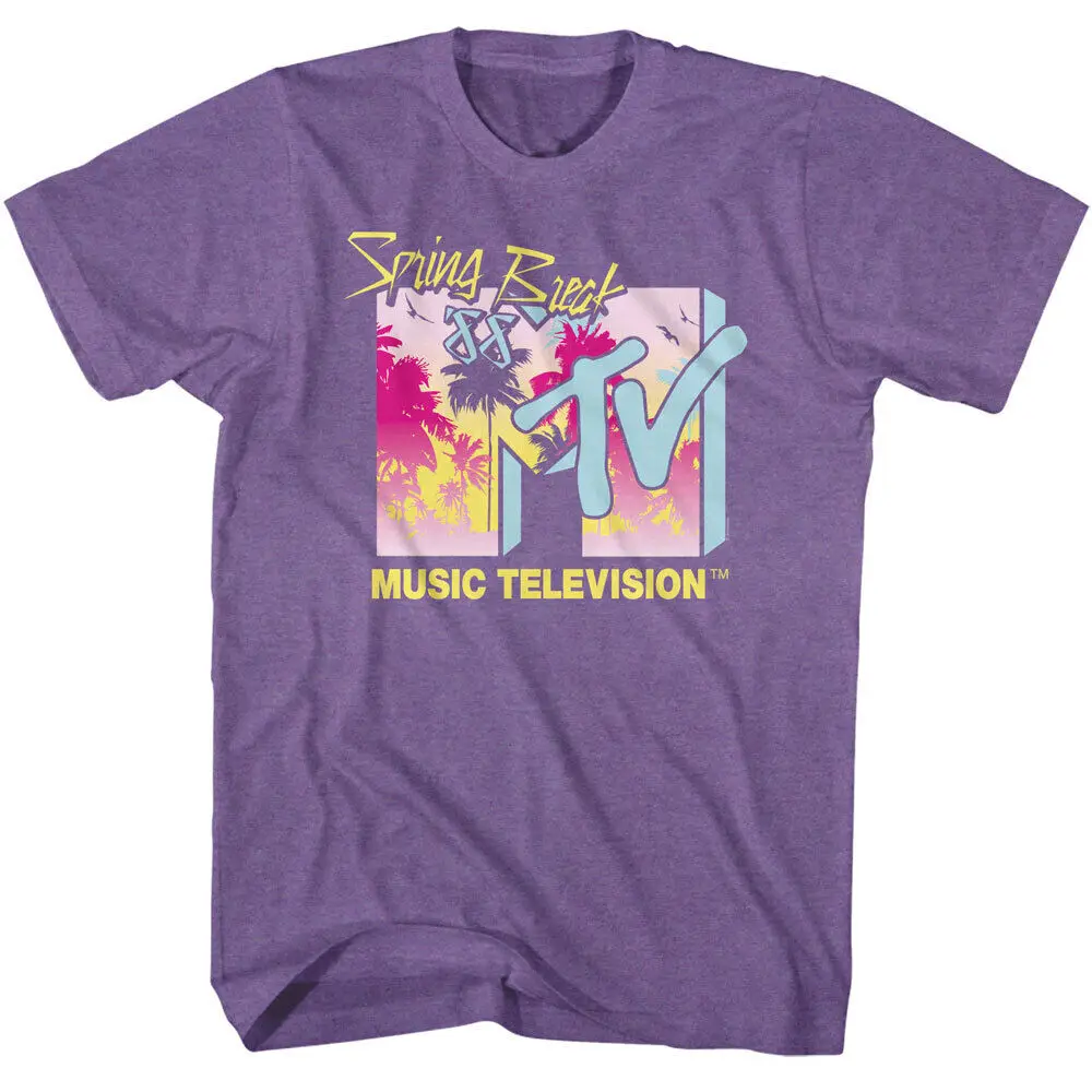 MTV Music Television moška T Majica Spring Break 88 Palme Vijolično Heather dolgimi rokavi