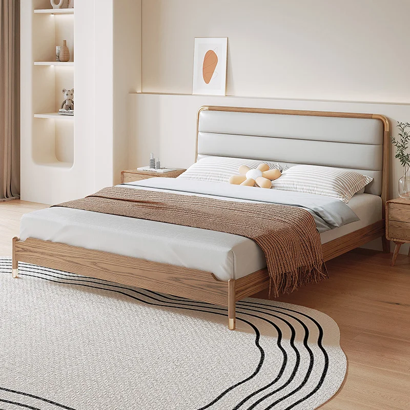 Nordijska polno iz masivnega lesa postelja, modernega preprost čistega masivnega lesa pepel lesa 1 meter 5 usnje oblazinjenje zakonsko posteljo, spalnico