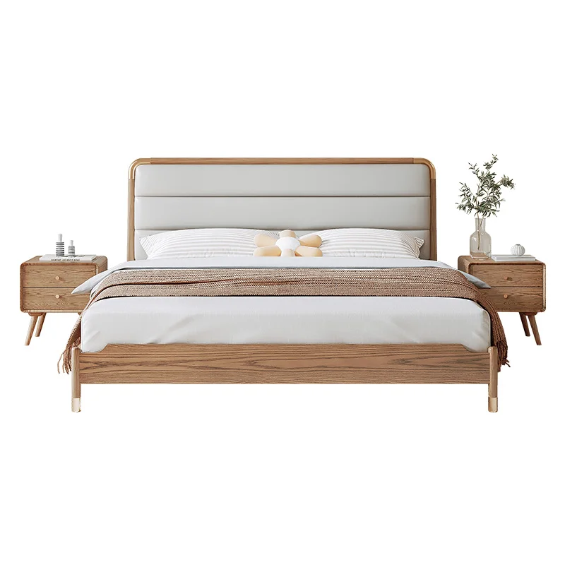 Nordijska polno iz masivnega lesa postelja, modernega preprost čistega masivnega lesa pepel lesa 1 meter 5 usnje oblazinjenje zakonsko posteljo, spalnico