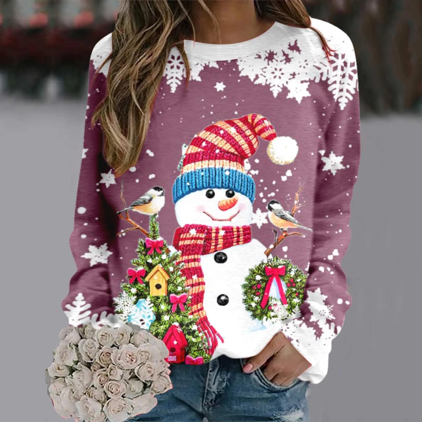 Nov Trend Božič Pulover, Majica Za Ženske Udobno Teen Dekleta Long Sleeve Majica Srčkan Jelenov Grafični Božič Majice