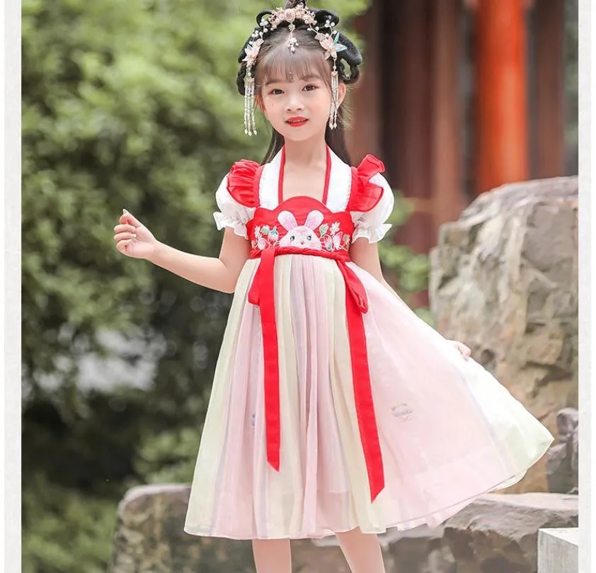 Novi Kitajski Slog Retro Rdeča Dekleta Hanfu Obleko Puhasto Pravljice Sladko Lep Stranka Večera Princesa Krilo Uspešnosti Vestido Oblačila