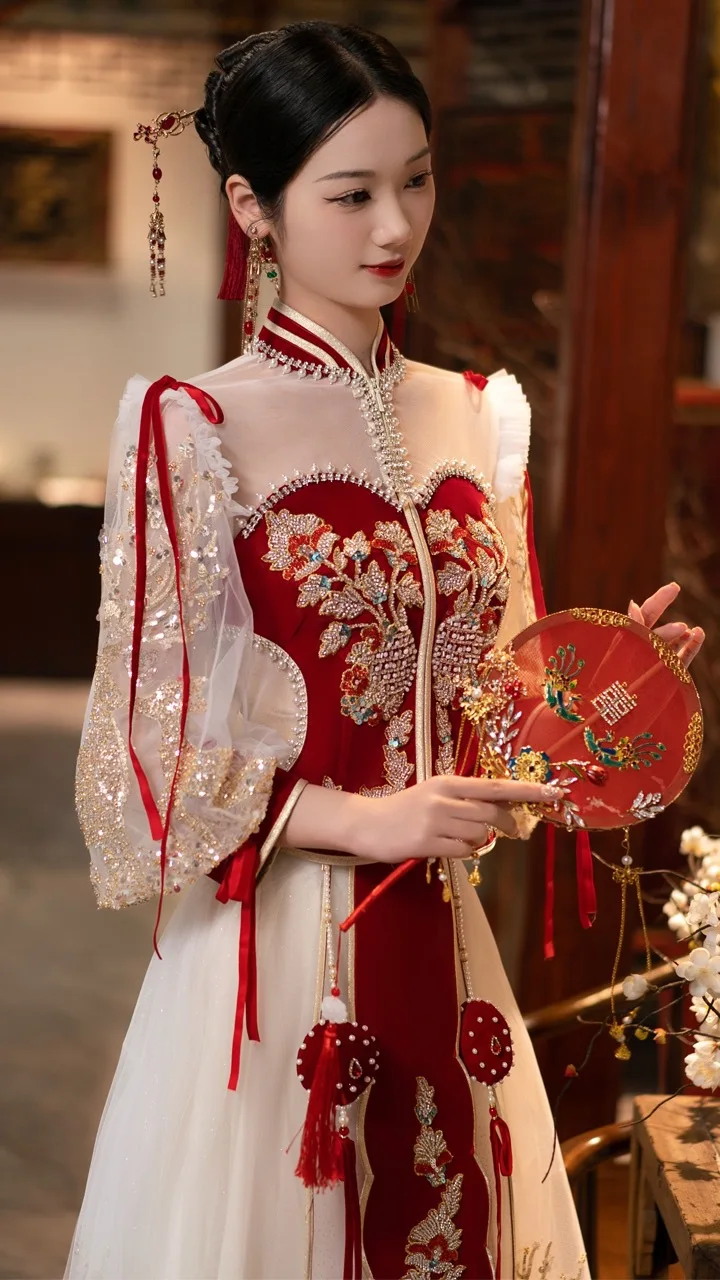 Novo Vezenine Zlata Ribica Nevesta Kostum Toast Oblačila, Elegantno Poročno Obleko Letnik Tradicionalne Kitajske Ženske Zveze Set