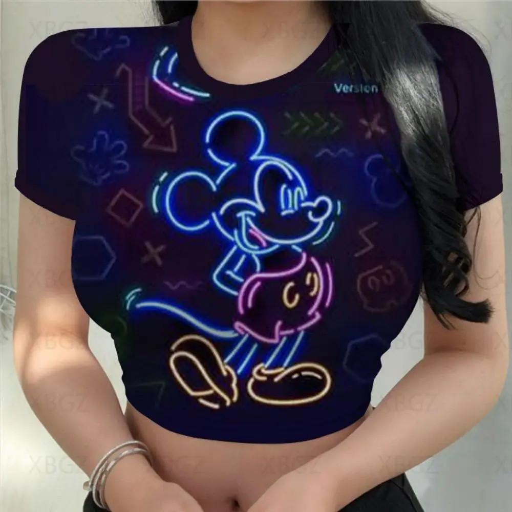 Obreži Zgoraj Disney Ženska Oblačila Seksi T-majice Poletje Moda Bluze 2022 Risanka Ženske T-shirt Party Y2k Tesen Minnie Mouse 3XL