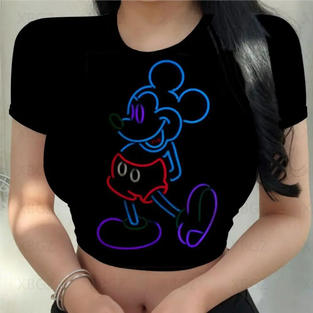 Obreži Zgoraj Disney Ženska Oblačila Seksi T-majice Poletje Moda Bluze 2022 Risanka Ženske T-shirt Party Y2k Tesen Minnie Mouse 3XL