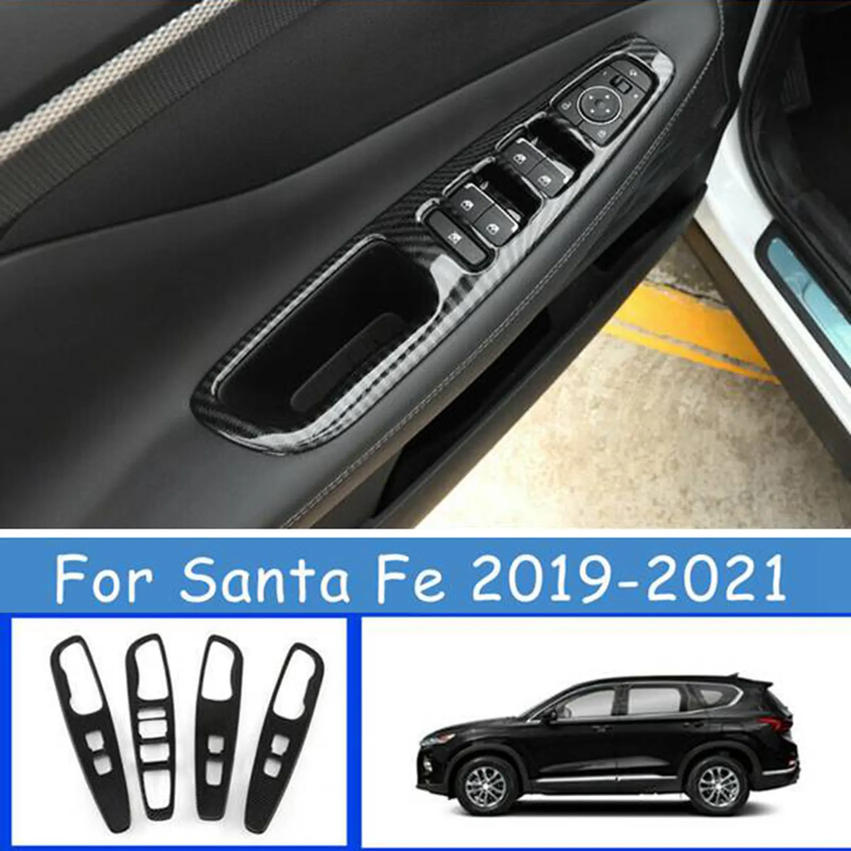 Ogljikovih Vlaken Okno Dvigalo Stikalo Gumb za Kritje Okraskov Vrata Armrest Plošča Okvir za Hyundai Santa Fe 2019-2021