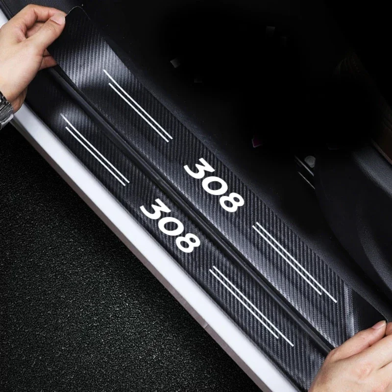 Ogljikovih Vlaken Vrata Avtomobila Prag Anti-praskami Nalepke Polico Zaščitnik Film Izvažajo Ploščo za Peugeot 308 Logotip Nalepke za Dekoracijo